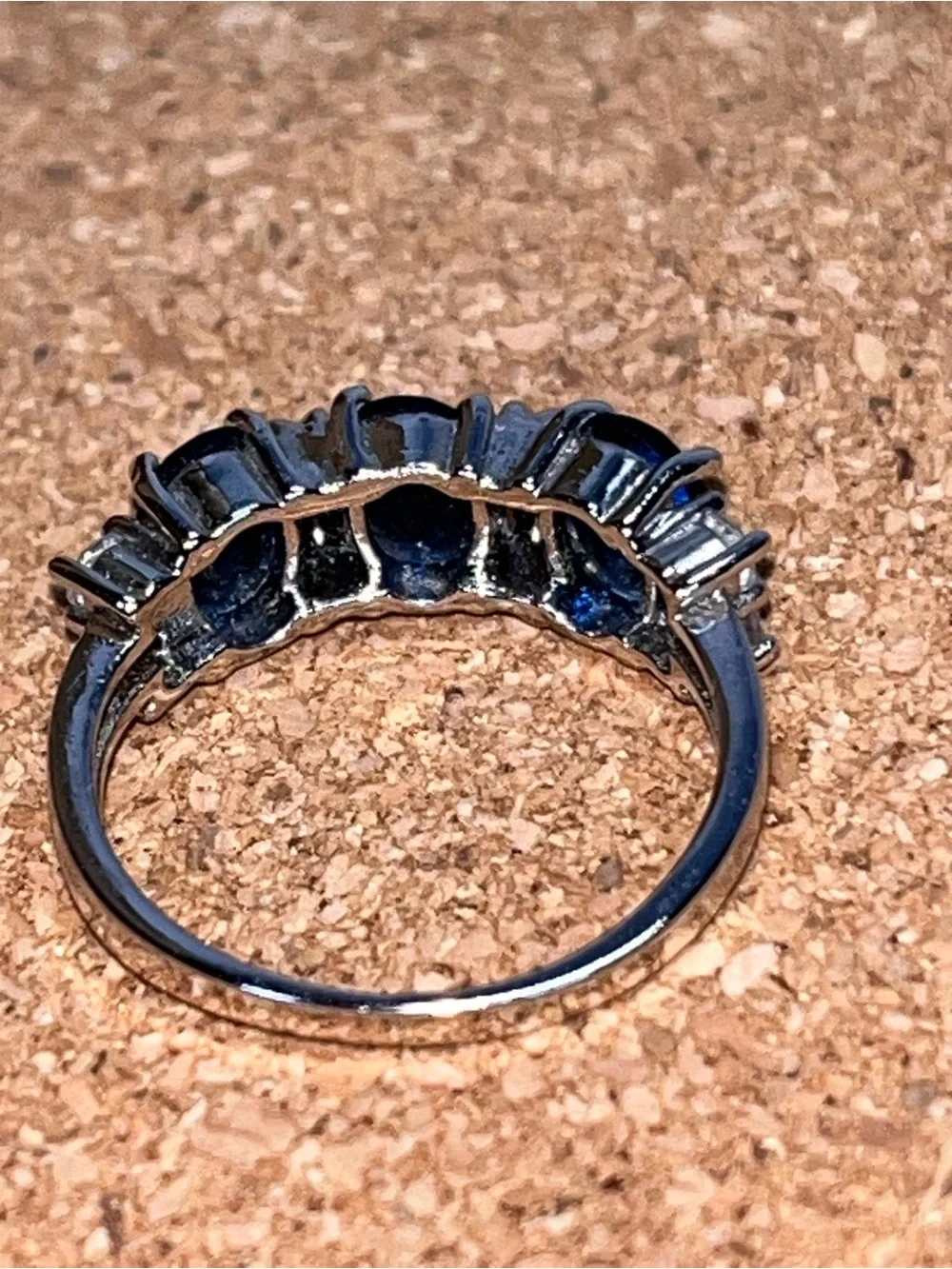 925 Sterling Silver Blue Sapphire 3-Stone Statement Ring 7